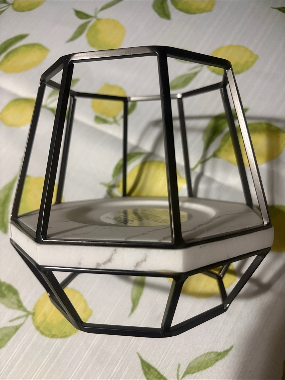 Bath & Body Works Black Metal Geometric Candle Holder with White Marble Accent
